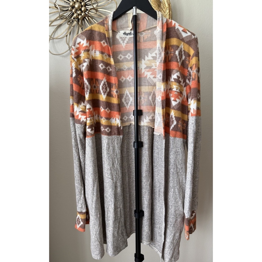 Haptics Aztec Cardigan Womens Open Front Boho Long Sleeve Duster